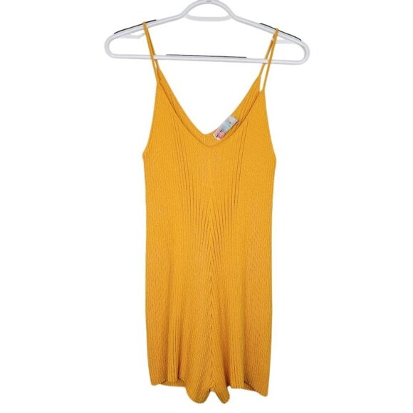 FREE PEOPLE BEACH Nola Romper GOLD YELLOW size XS Knit Shorts Relaxed Stretchy - Picture 1 of 4